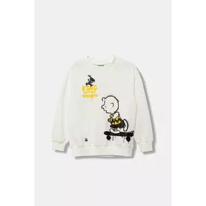 United Colors of Benetton hanorac de bumbac pentru copii culoarea alb, cu imprimeu, 3J70C10R4 imagine