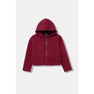 United Colors of Benetton hanorac de bumbac pentru copii culoarea bordo, cu glugă, uni, 3NBMC505E imagine