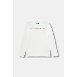 United Colors of Benetton longsleeve din bumbac pentru copii culoarea alb, cu imprimeu, 3I1XC10Q3 imagine