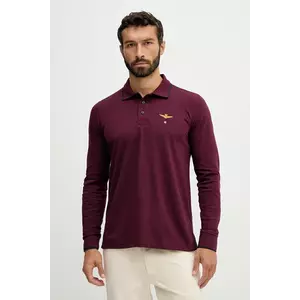 Aeronautica Militare longsleeve din bumbac culoarea bordo, cu imprimeu, PO1653UP00082 imagine