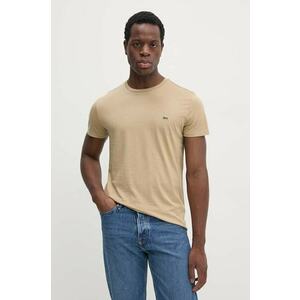 Lacoste tricou din bumbac barbati, culoarea bej, neted imagine
