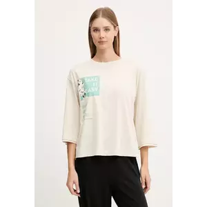 United Colors of Benetton longsleeve de pijama culoarea bej, 3Y5E3M07S imagine