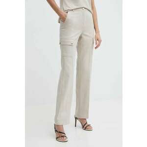Morgan pantaloni PAZZA.F femei, culoarea bej, drept, high waist, PAZZA.F imagine