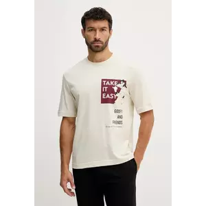 United Colors of Benetton tricou de pijama din bumbac culoarea bej, cu imprimeu, 30964M024 imagine