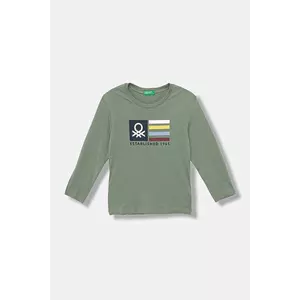 United Colors of Benetton longsleeve copii culoarea verde, cu imprimeu, 3I1XG10JZ imagine