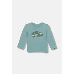 United Colors of Benetton longsleeve copii culoarea turcoaz, cu imprimeu, 3I1XG10JZ imagine