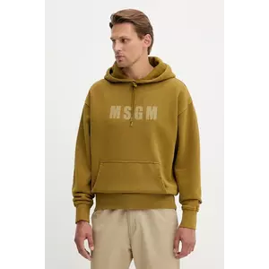 MSGM hanorac de bumbac culoarea verde, cu glugă, cu imprimeu, 3940MM97SE.257586 imagine