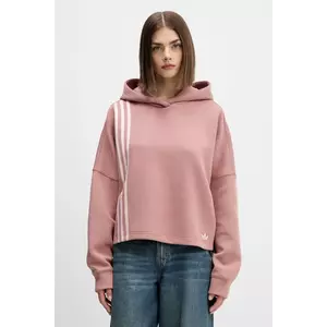 adidas Originals bluza 3-Stripes culoarea portocaliu, cu glugă, cu imprimeu, JW3601 imagine