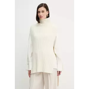 Liviana Conti vestă de cașmir culoarea bej, călduros, cu guler, A5WF40 imagine