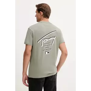Tommy Jeans tricou din bumbac culoarea verde, cu imprimeu, DM0DM22120 imagine