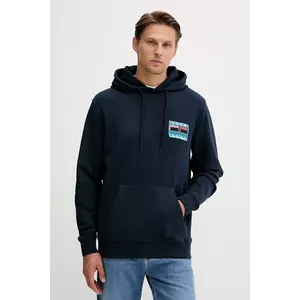 Tommy Jeans hanorac de bumbac culoarea bleumarin, cu glugă, cu imprimeu, DM0DM22077 imagine