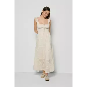 Bizuu rochie ROCHELLE culoarea bej, midi, evazați, ROCHELLE KREMOWY imagine