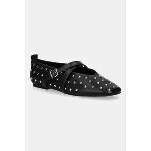 Tommy Jeans balerini de piele MARYJANE STUDDED BALLERINA culoarea negru, EN0EN02886 imagine