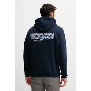 Tommy Jeans hanorac de bumbac culoarea bleumarin, cu glugă, cu imprimeu, DM0DM22112 imagine