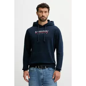 Tommy Jeans hanorac de bumbac culoarea bleumarin, cu glugă, cu imprimeu, DM0DM22113 imagine