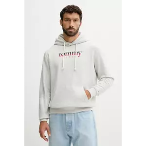 Tommy Jeans hanorac de bumbac culoarea gri, cu glugă, cu imprimeu, DM0DM22113 imagine