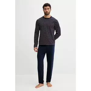 Lacoste pijama culoarea bleumarin, cu model, 4H0624 imagine