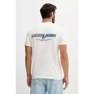 Tommy Jeans tricou din bumbac culoarea bej, cu imprimeu, DM0DM21982 imagine