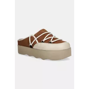 Scholl papuci din piele LINDSAY culoarea maro, cu platforma, F318352422 imagine