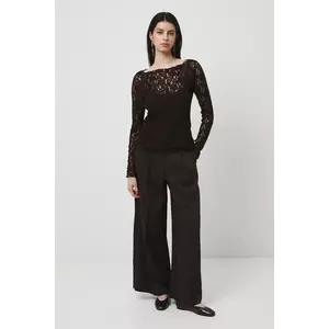 Medicine pantaloni culoarea maro, lat, high waist imagine