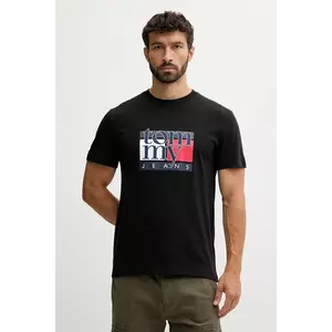 Tommy Jeans tricou din bumbac culoarea negru, cu imprimeu, DM0DM21977 imagine
