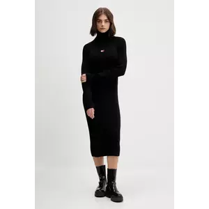 Tommy Jeans rochie din bumbac culoarea negru, midi, mulata, DW0DW22167 imagine