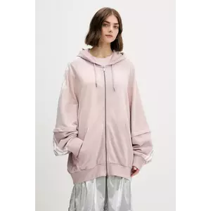 adidas Originals hanorac de bumbac Oversized Hoodie culoarea roz, cu glugă, cu imprimeu, KE9804 imagine