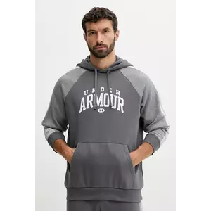 Under Armour bluză Rival culoarea gri, cu glugă, cu imprimeu, 6003958 imagine