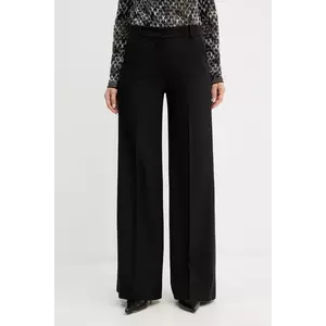 Luisa Spagnoli pantaloni de lână culoarea negru, lat, high waist, 542476 imagine