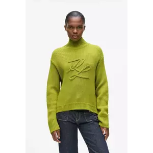 Karl Lagerfeld pulover de lână culoarea verde, cu turtleneck, A4W18051 imagine