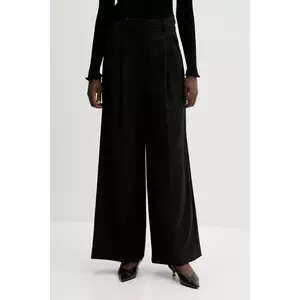 Weekend Max Mara pantaloni de lână ADELFI culoarea negru, lat, high waist, 2525136072600 imagine