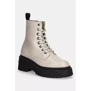 Tommy Jeans bocanci de piele TJW CHUNKY SHINY LEATHER BOOT culoarea bej, cu platforma, EN0EN02848 imagine