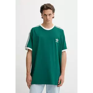 adidas Originals tricou din bumbac 3-Stripes culoarea verde, cu imprimeu, KA0471 imagine