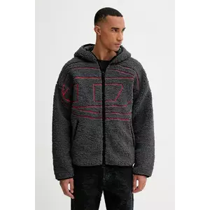 Diesel hanorac fleece S-ZAT culoarea gri, cu glugă, cu imprimeu, A18947.0KIBT imagine