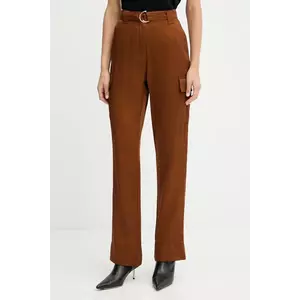 Morgan pantaloni culoarea maro, lat, high waist, PVIRA.F imagine