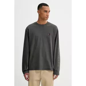 Tommy Jeans longsleeve din bumbac culoarea gri, cu imprimeu, DM0DM21976 imagine