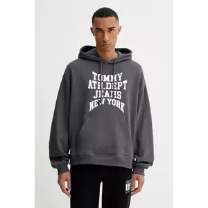 Tommy Jeans hanorac de bumbac culoarea gri, cu glugă, cu imprimeu, DM0DM22082 imagine