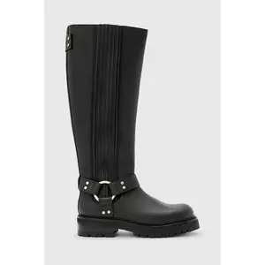 AllSaints ghete de piele MADDIE HIGH BOOT culoarea negru, cu toc plat, W185FB imagine