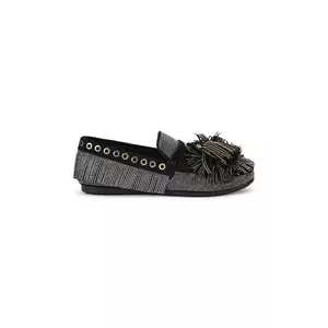 Kurt Geiger London mocasini din piele întoarsă Pom Pom Moccasin culoarea negru, cu toc plat, 4369500609 imagine