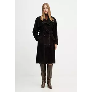 Luisa Spagnoli haină de piele întoarsă culoarea maro, 542419 imagine