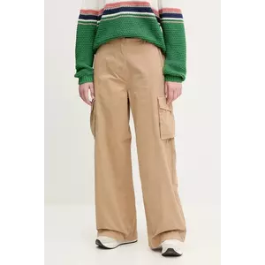 Napapijri pantaloni de bumbac M-Selva femei, culoarea bej, lat, high waist, NP0A4IL4N1Q1 imagine