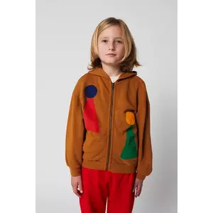 Bobo Choses hanorac de bumbac pentru copii Chess Pawn culoarea maro, cu glugă, cu imprimeu, 225AC051 imagine