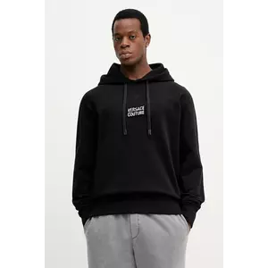 Versace Jeans Couture hanorac de bumbac culoarea negru, cu glugă, cu imprimeu, 79GAIP06 CF06P imagine