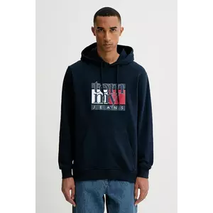 Tommy Jeans hanorac de bumbac culoarea bleumarin, cu glugă, cu imprimeu, DM0DM22092 imagine