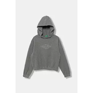 United Colors of Benetton bluză copii culoarea gri, cu glugă, cu imprimeu, 3UODC204X imagine