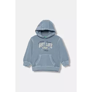 United Colors of Benetton hanorac de bumbac pentru copii cu glugă, cu imprimeu, 3WITG2015 imagine