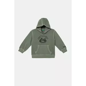 United Colors of Benetton hanorac de bumbac pentru copii culoarea verde, cu glugă, cu imprimeu, 3WITG2015 imagine