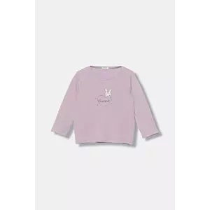United Colors of Benetton longsleeve din bumbac pentru bebeluși culoarea violet, cu imprimeu, 3I9WA106M imagine