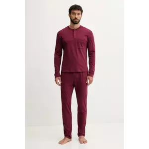 United Colors of Benetton pijamale de bumbac culoarea bordo, uni, 3VD04P02W imagine