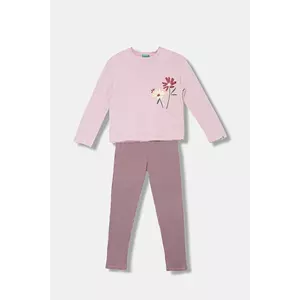 United Colors of Benetton pijamale de bumbac pentru copii culoarea roz, cu imprimeu, 3VD00P09C imagine